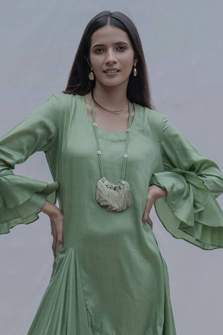 Buy_Bohame_Green Tencel Draped Dress _Online_at_Aza_Fashions