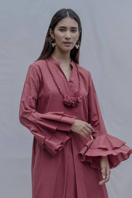 Bohame_Pink Tencel Pleated Dress _Online_at_Aza_Fashions