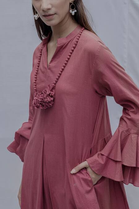 Buy_Bohame_Pink Tencel Pleated Dress _Online_at_Aza_Fashions