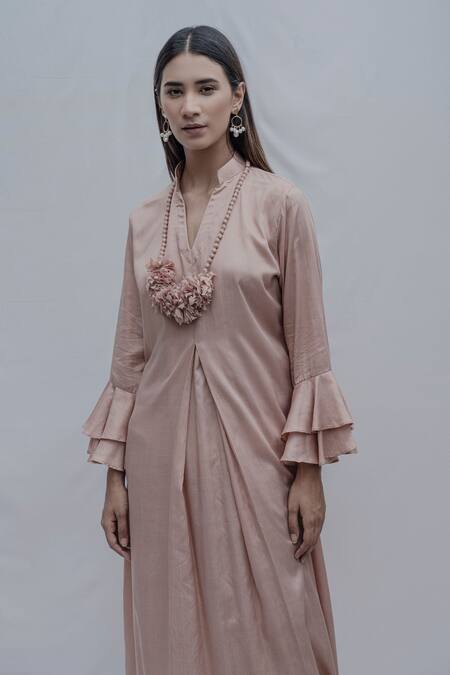 Buy_Bohame_Beige Tencel Pleated Dress _Online_at_Aza_Fashions