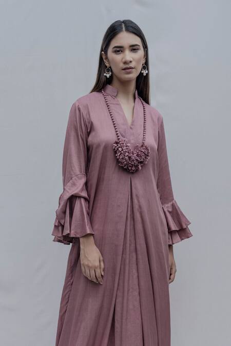 Bohame_Purple Tencel Pleated Dress _Online_at_Aza_Fashions