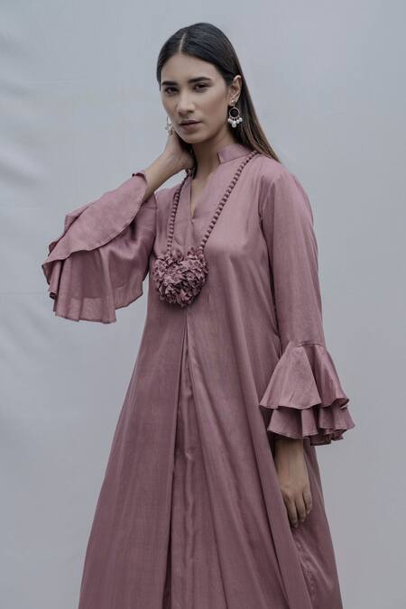 Buy_Bohame_Purple Tencel Pleated Dress _Online_at_Aza_Fashions