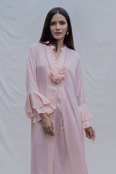 Bohame_Pink Tencel Pleated Dress _Online_at_Aza_Fashions