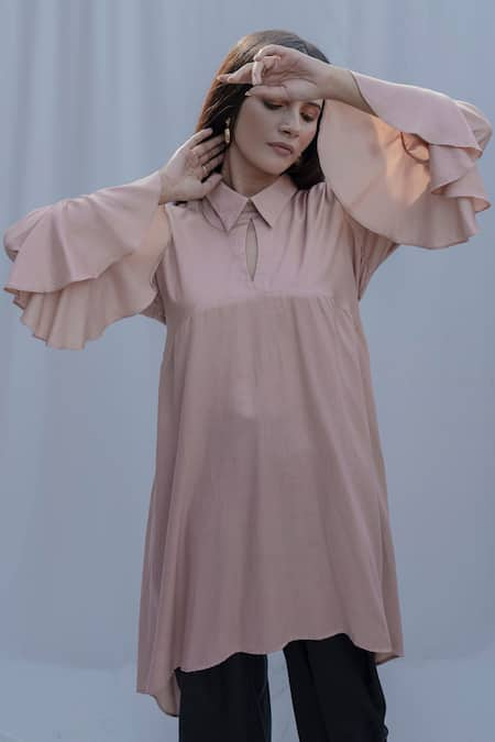 Bohame Asymmetric Bell Sleeve Shirt 