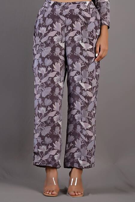 Shop_Bohame_Purple Crepe Floral Round Print Tunic And Pant Set_Online_at_Aza_Fashions