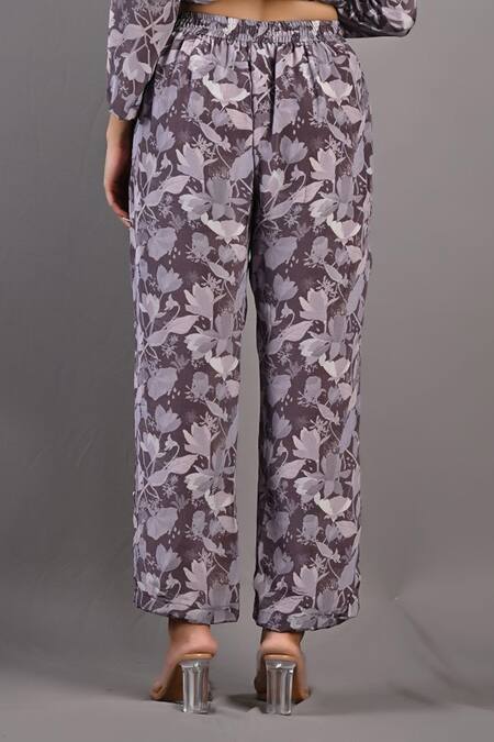Bohame_Purple Crepe Floral Round Print Tunic And Pant Set_at_Aza_Fashions