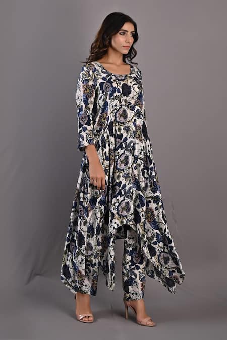 Bohame_Multi Color Crepe Floral Round Leilani Print Tunic And Pant Set_Online_at_Aza_Fashions