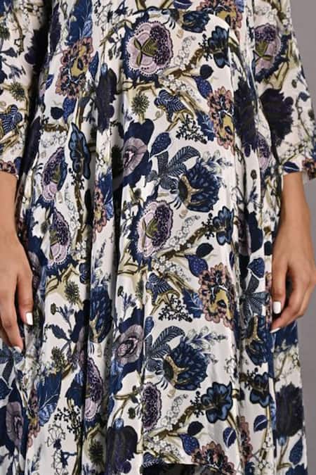 Shop_Bohame_Multi Color Crepe Floral Round Leilani Print Tunic And Pant Set_Online_at_Aza_Fashions