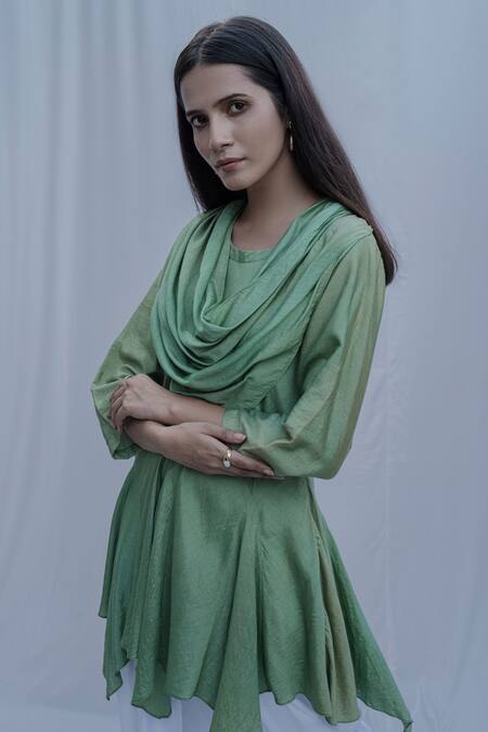 Buy_Bohame_Green Tencel Dream Cowl Top _Online_at_Aza_Fashions