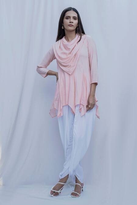 Bohame_Peach Tencel Cowl Tunic _Online_at_Aza_Fashions