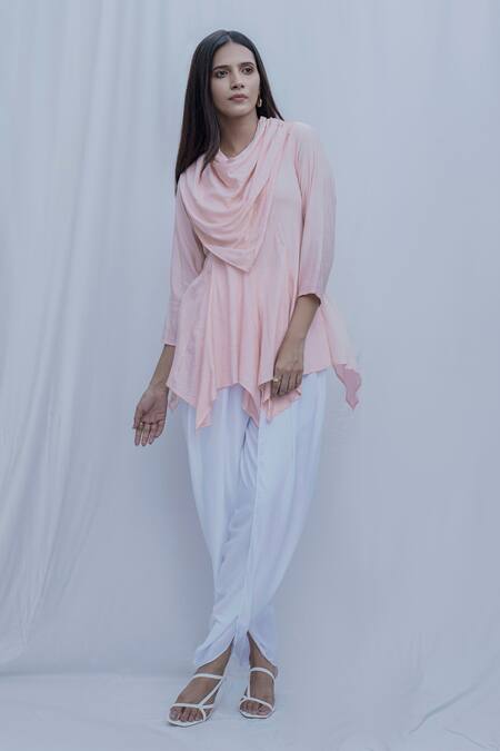 Buy_Bohame_Peach Tencel Cowl Tunic _Online_at_Aza_Fashions