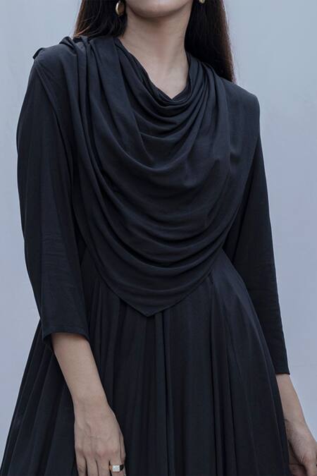 Shop_Bohame_Black Tencel Cowl Tunic _Online_at_Aza_Fashions