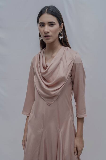 Buy_Bohame_Beige Tencel Cowl Dress _Online_at_Aza_Fashions