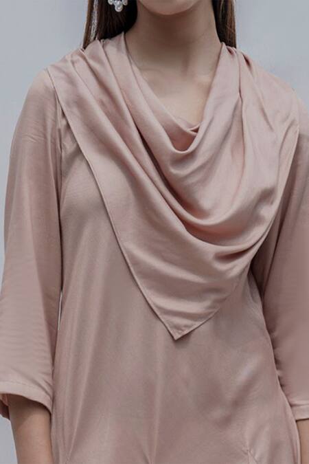 Shop_Bohame_Beige Tencel Cowl Dress _Online_at_Aza_Fashions