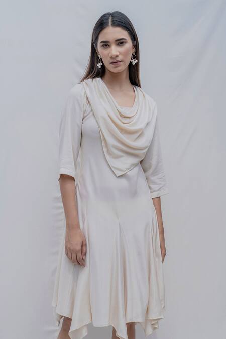 Shop_Bohame_White Tencel Cowl Dress _Online_at_Aza_Fashions