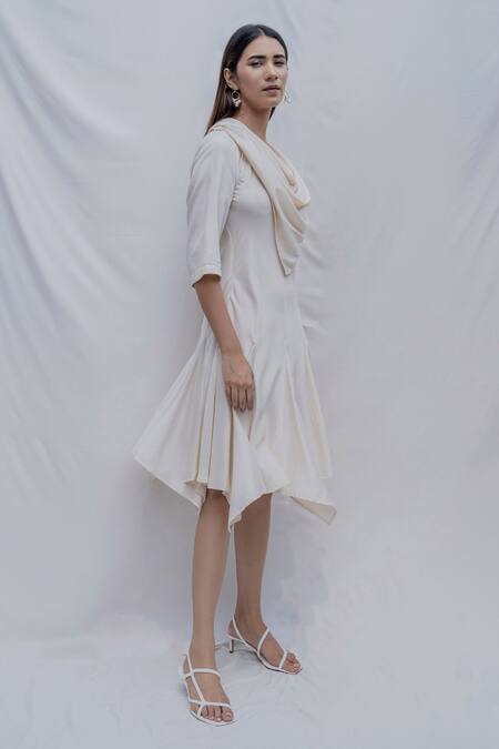 Bohame_White Tencel Cowl Dress _Online_at_Aza_Fashions