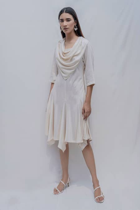 Buy_Bohame_White Tencel Cowl Dress _Online_at_Aza_Fashions
