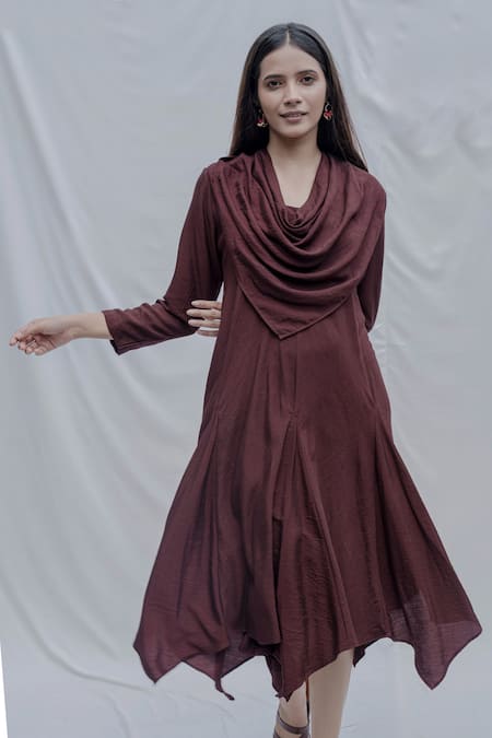 Buy_Bohame_Maroon Tencel Dream Cowl Dress _Online_at_Aza_Fashions