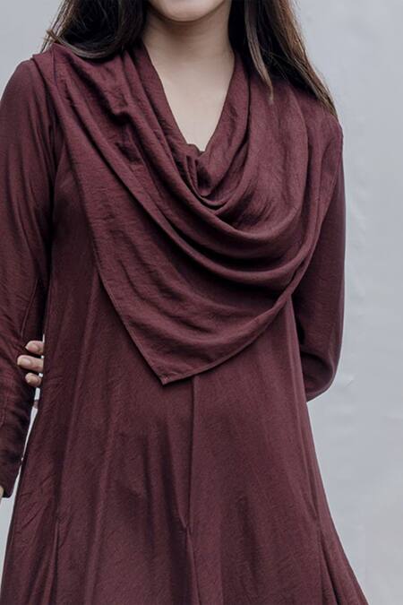Shop_Bohame_Maroon Tencel Dream Cowl Dress _Online_at_Aza_Fashions