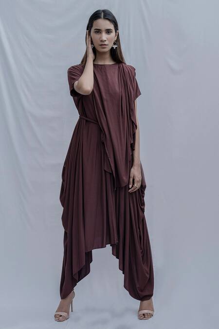 Buy_Bohame_Brown Tencel Asymmetric Dress _Online_at_Aza_Fashions