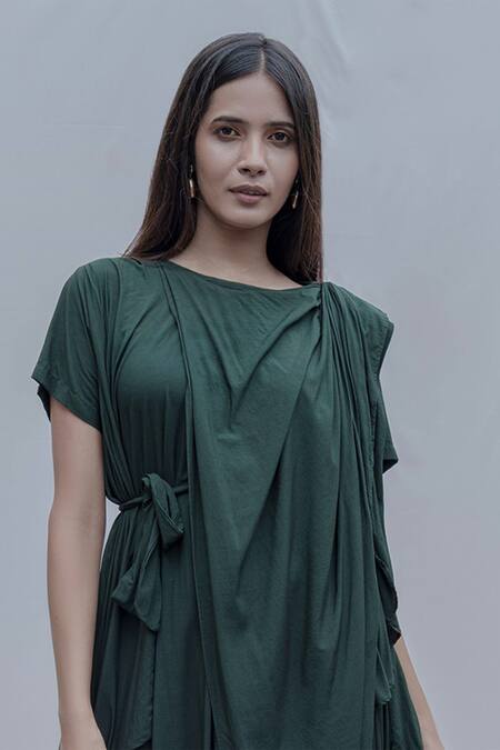 Shop_Bohame_Green Tencel Asymmetric Dress _Online_at_Aza_Fashions