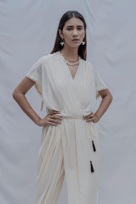 Bohame White Handloom Cotton Rika Jumpsuit Online at Aza Fashions Bohame_White Handloom Cotton Rika Jumpsuit _Online_at_Aza_Fashions