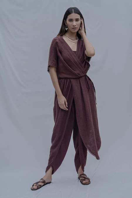 Bohame Brown Handloom Cotton Rika Jumpsuit Online at Aza Fashions Bohame_Brown Handloom Cotton Rika Jumpsuit _Online_at_Aza_Fashions