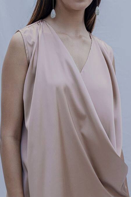 Shop_Bohame_Gold Satin Silk Tidisha Wrap Dress _Online_at_Aza_Fashions