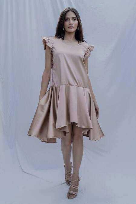 Bohame_Gold Satin Silk Carla Dress _Online_at_Aza_Fashions