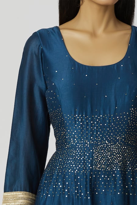 Bohame_Blue Chanderi Silk Scoop Neck Anarkali Set_at_Aza_Fashions