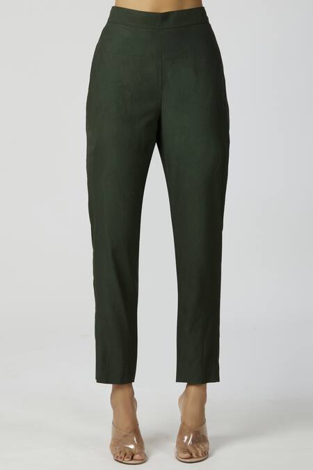 Shop_Bohame_Green Twill, Chanderi Silk V Neck Kaftan Pant Set_Online_at_Aza_Fashions