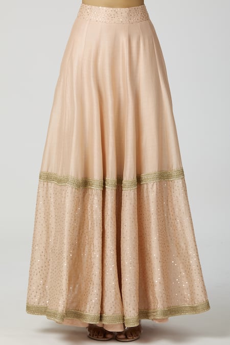 Buy Bohame Peach Chanderi Silk Scoop Neck Lehenga Set Online at Aza Fashions Buy_Bohame_Peach Chanderi Silk Scoop Neck Lehenga Set _Online_at_Aza_Fashions