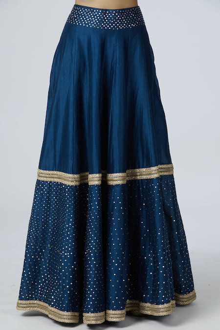 Shop_Bohame_Blue Chanderi Silk Scoop Neck Lehenga Set _Online_at_Aza_Fashions