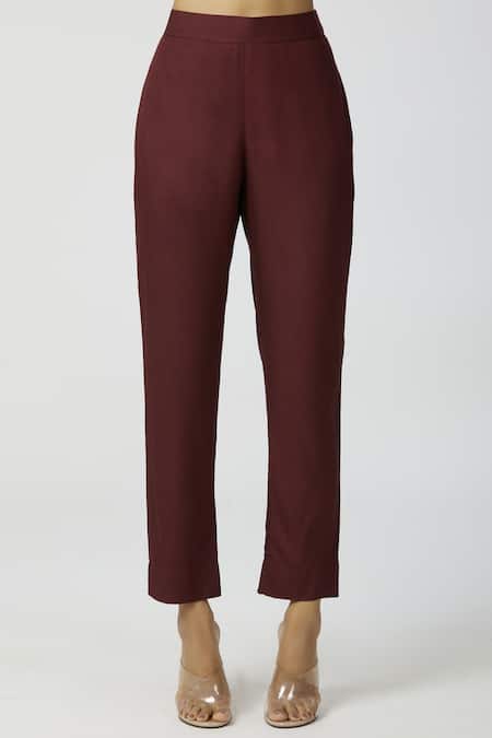 Shop_Bohame_Brown Crepe, Twill V Neck Embroidered Kaftan Pant Set_Online_at_Aza_Fashions
