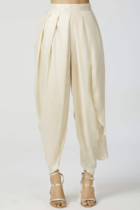 Shop_Bohame_White Twill Boat Embellished Kaftan Dhoti Pant Set_Online_at_Aza_Fashions
