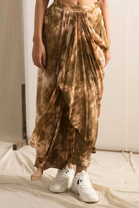 Buy_Bohame_Beige Crepe Sweetheart Neck Jemima Tie Dye Pant Set _Online_at_Aza_Fashions