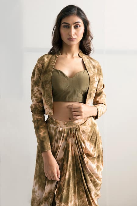 Bohame_Beige Crepe Sweetheart Neck Jemima Tie Dye Pant Set _Online_at_Aza_Fashions