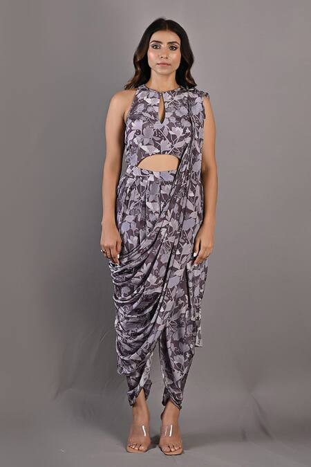 Buy_Bohame_Purple Crepe Floral Keyhole Evanthe Print Draped Jumpsuit_Online_at_Aza_Fashions