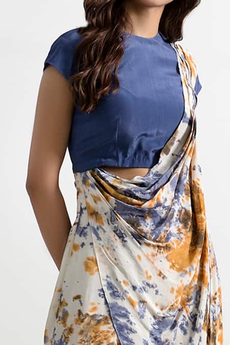 Bohame_Beige Crepe Round Sasha Tie Dye Draped Jumpsuit _Online_at_Aza_Fashions