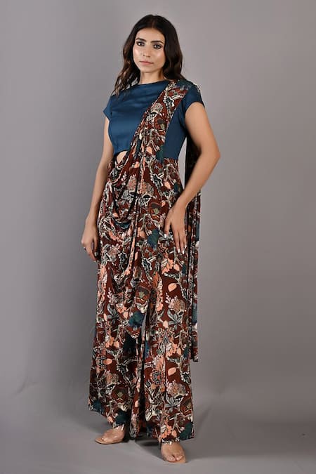 Bohame Celandine Floral Print Saree Jumpsuit 