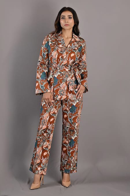 Bohame Liana Floral Print Jacket & Pant Set 