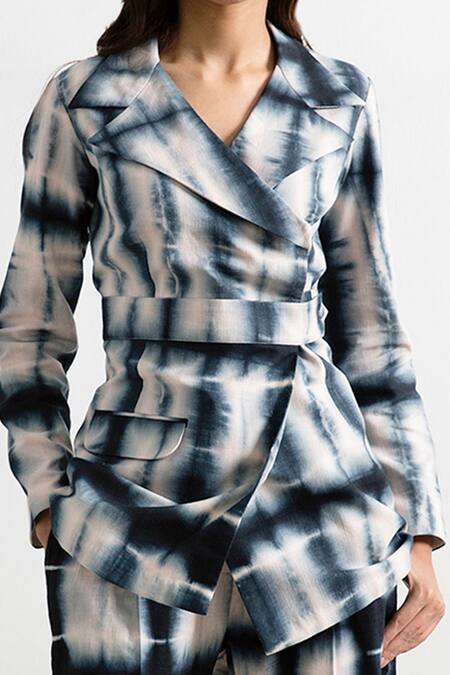 Bohame Blue Linen Lapel Tokyo Tie Dye Co-ord Jacket Set Online at Aza Fashions Bohame_Blue Linen Lapel Tokyo Tie Dye Co-ord Jacket Set _Online_at_Aza_Fashions