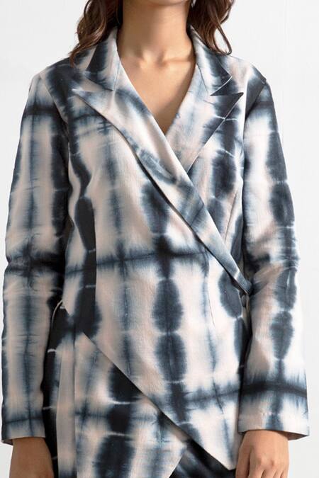 Bohame_Blue Linen Lapel Loucia Tie Dye Co-ord Pant Set _Online_at_Aza_Fashions