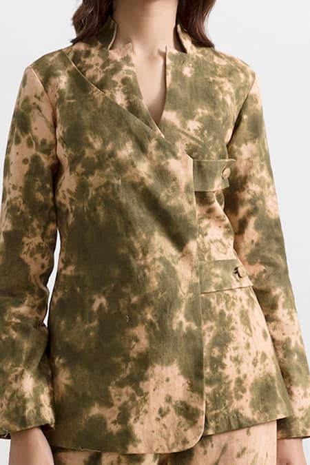 Bohame_Beige Linen Jane Tie Dye Co-ord Pant Set _Online_at_Aza_Fashions