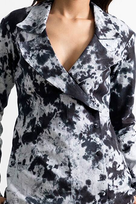 Bohame Black Linen Notched Lapel Collar Mabel Tie Dye Co-ord Pant Set Online at Aza Fashions Bohame_Black Linen Notched Lapel Collar Mabel Tie Dye Co-ord Pant Set _Online_at_Aza_Fashions