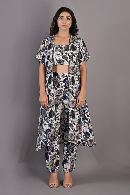 Buy Bohame Off White Crepe Floral Cape Open Alyssa Print And Pant Set Online at Aza Fashions Buy_Bohame_Off White Crepe Floral Cape Open Alyssa Print And Pant Set _Online_at_Aza_Fashions