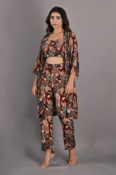 Bohame Elestren Floral Print Cape & Pant Set 