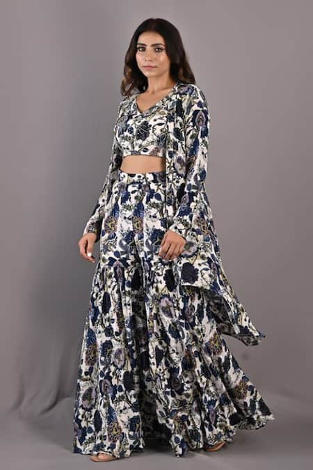 Bohame Cassia Floral Print Cape & Sharara Set 