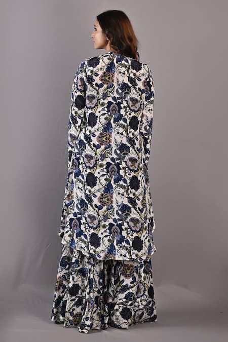 Bohame Cassia Floral Print Cape & Sharara Set 