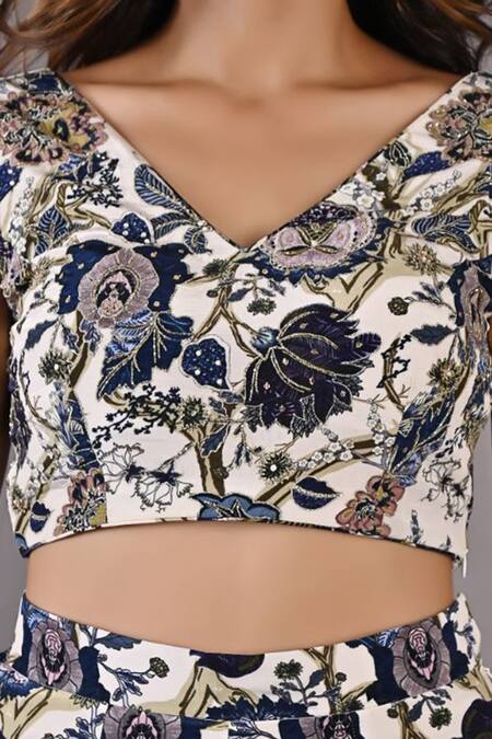 Shop_Bohame_Off White Crepe Floral Cape Open Cassia Print And Sharara Set _Online_at_Aza_Fashions